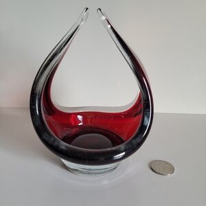 Vintage Elegant Red Clear Encased Glass Dish Sculpture Chalet(?) Trinket Bowl